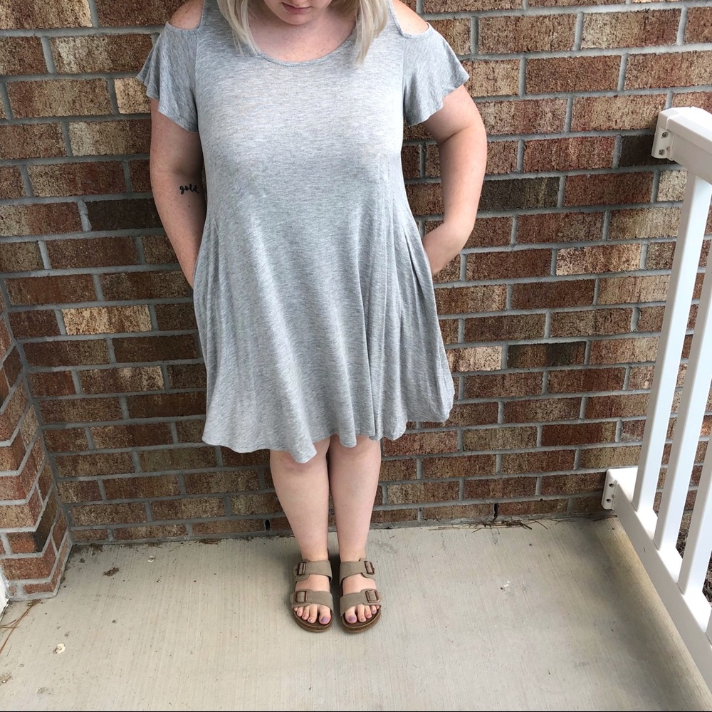 Grey Off the Shoulder T-shirt Dress